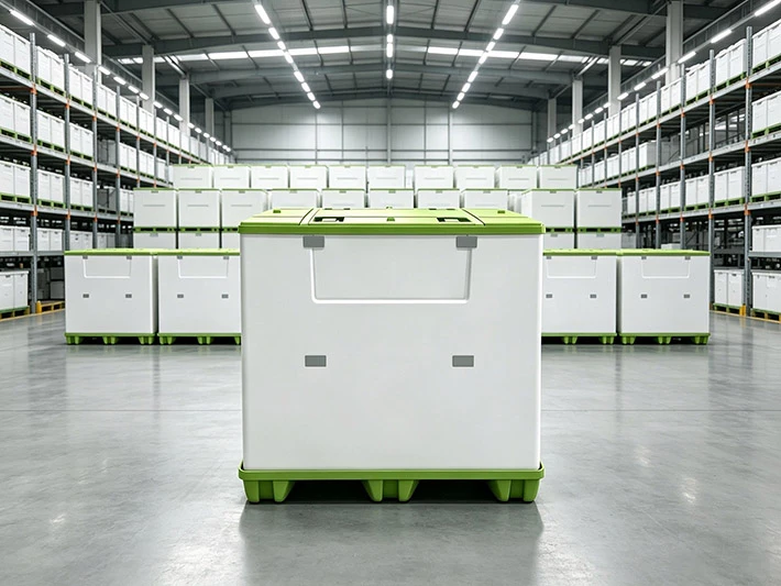 page-1-440 Collapsible plastic pallet box manufacturer RecycleTech production floor with honeycomb pallet boxes